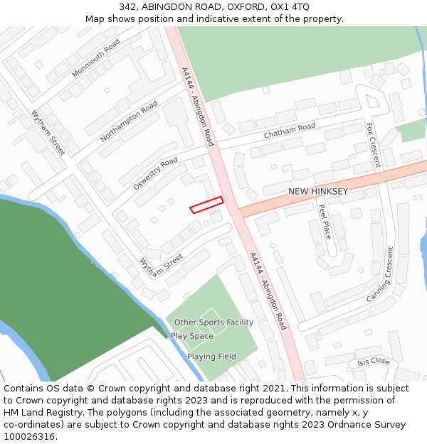 342, ABINGDON ROAD, OXFORD, OX1 4TQ: Location map and indicative extent of plot