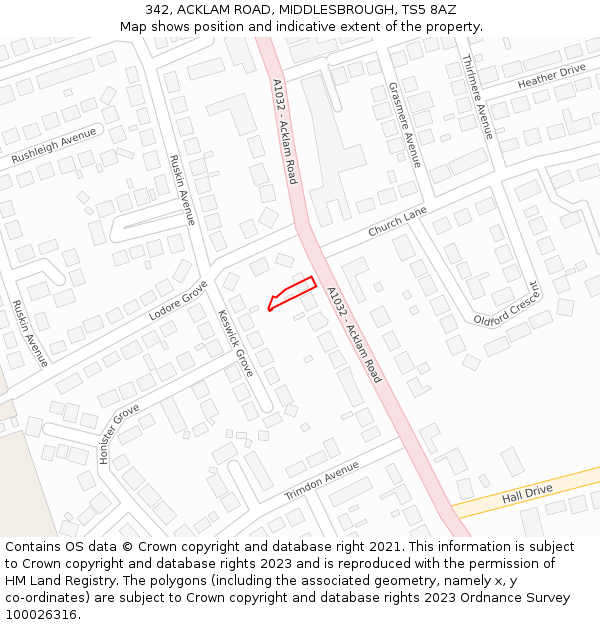 342, ACKLAM ROAD, MIDDLESBROUGH, TS5 8AZ: Location map and indicative extent of plot