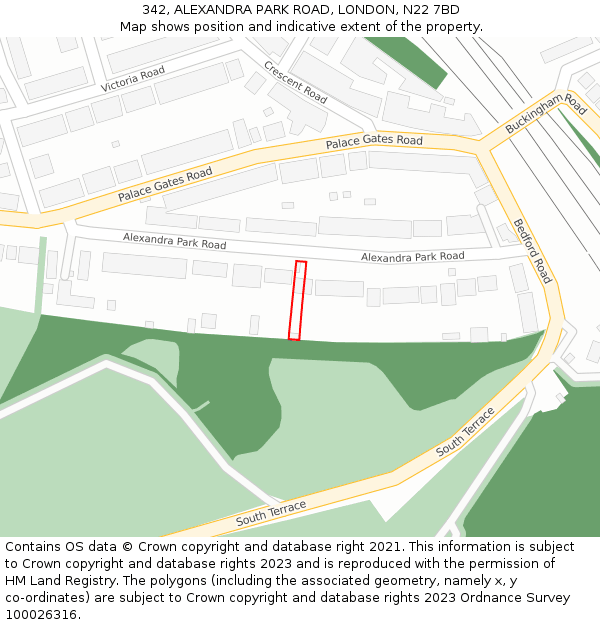 342, ALEXANDRA PARK ROAD, LONDON, N22 7BD: Location map and indicative extent of plot