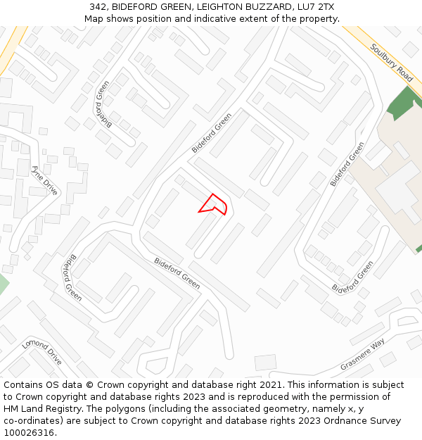342, BIDEFORD GREEN, LEIGHTON BUZZARD, LU7 2TX: Location map and indicative extent of plot