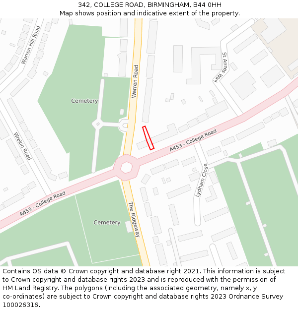 342, COLLEGE ROAD, BIRMINGHAM, B44 0HH: Location map and indicative extent of plot