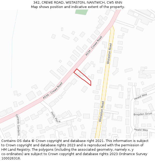 342, CREWE ROAD, WISTASTON, NANTWICH, CW5 6NN: Location map and indicative extent of plot