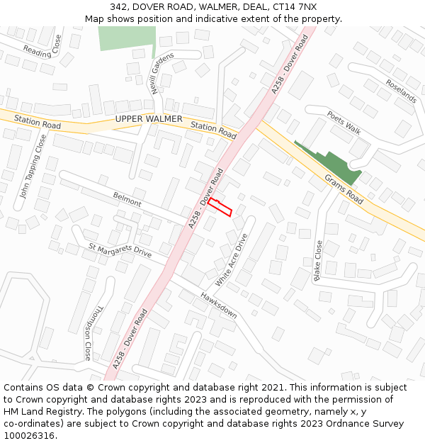 342, DOVER ROAD, WALMER, DEAL, CT14 7NX: Location map and indicative extent of plot