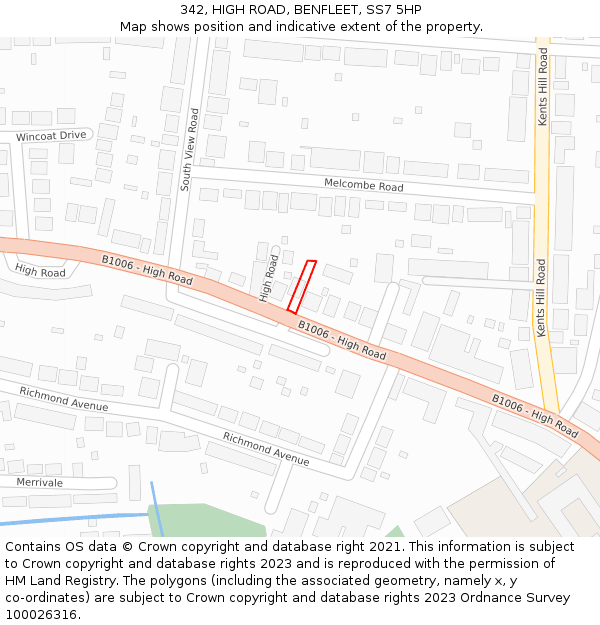 342, HIGH ROAD, BENFLEET, SS7 5HP: Location map and indicative extent of plot