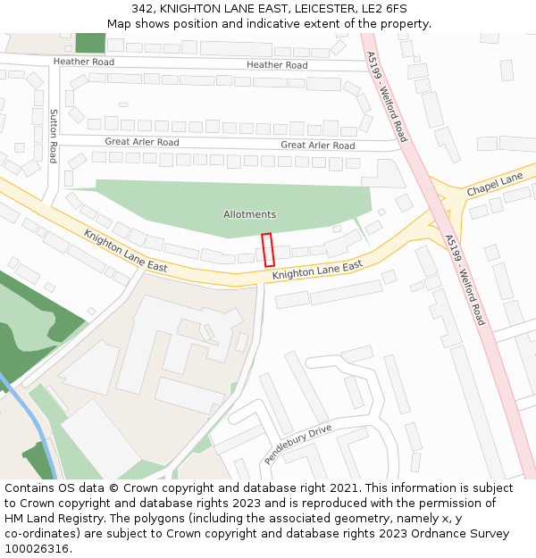 342, KNIGHTON LANE EAST, LEICESTER, LE2 6FS: Location map and indicative extent of plot