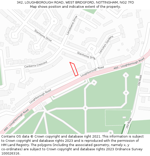 342, LOUGHBOROUGH ROAD, WEST BRIDGFORD, NOTTINGHAM, NG2 7FD: Location map and indicative extent of plot