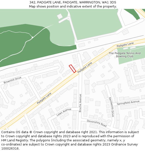 342, PADGATE LANE, PADGATE, WARRINGTON, WA1 3DS: Location map and indicative extent of plot