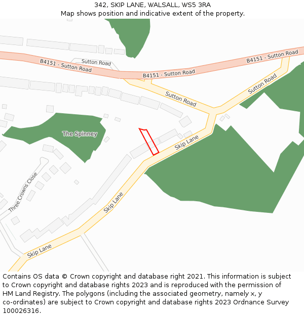 342, SKIP LANE, WALSALL, WS5 3RA: Location map and indicative extent of plot