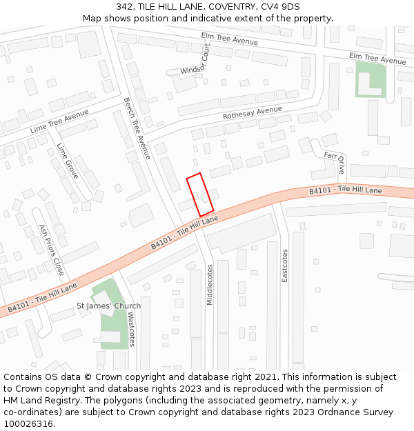 342, TILE HILL LANE, COVENTRY, CV4 9DS: Location map and indicative extent of plot