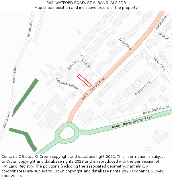 342, WATFORD ROAD, ST ALBANS, AL2 3DR: Location map and indicative extent of plot