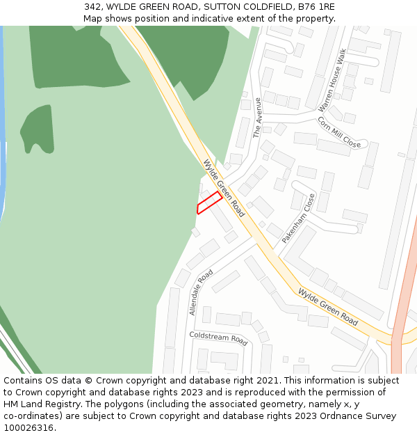 342, WYLDE GREEN ROAD, SUTTON COLDFIELD, B76 1RE: Location map and indicative extent of plot