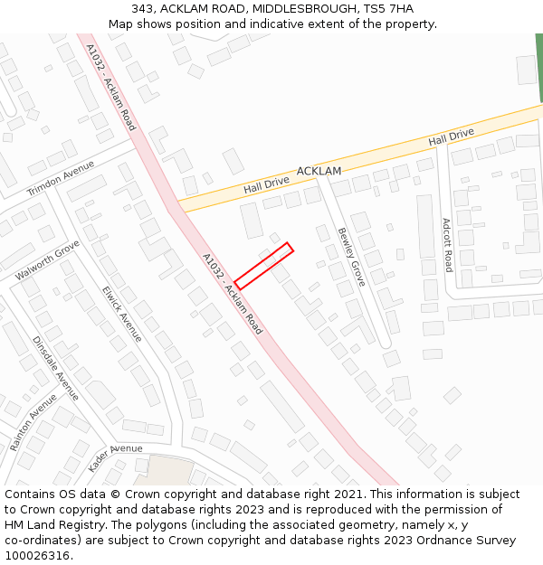 343, ACKLAM ROAD, MIDDLESBROUGH, TS5 7HA: Location map and indicative extent of plot