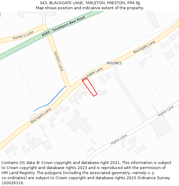 343, BLACKGATE LANE, TARLETON, PRESTON, PR4 6JJ: Location map and indicative extent of plot