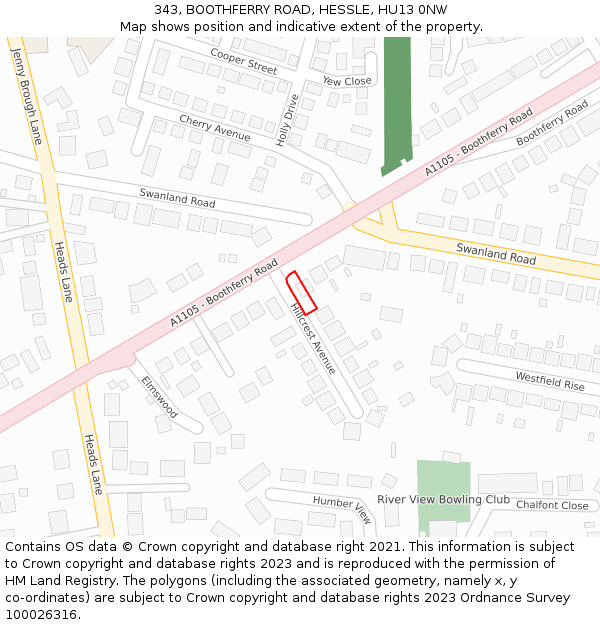 343, BOOTHFERRY ROAD, HESSLE, HU13 0NW: Location map and indicative extent of plot