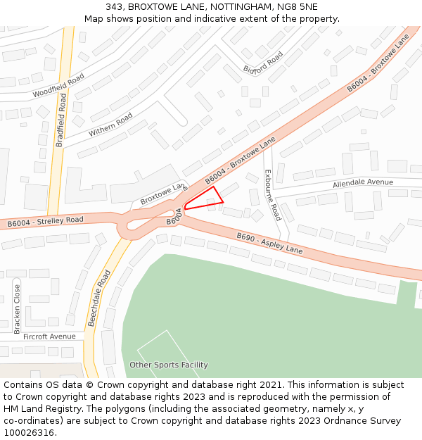 343, BROXTOWE LANE, NOTTINGHAM, NG8 5NE: Location map and indicative extent of plot