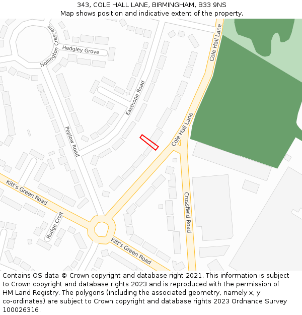 343, COLE HALL LANE, BIRMINGHAM, B33 9NS: Location map and indicative extent of plot