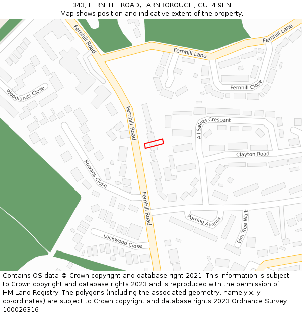 343, FERNHILL ROAD, FARNBOROUGH, GU14 9EN: Location map and indicative extent of plot