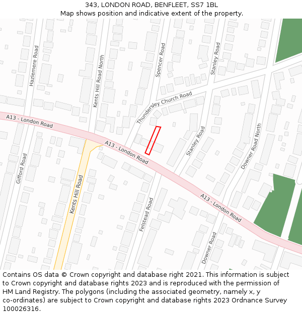 343, LONDON ROAD, BENFLEET, SS7 1BL: Location map and indicative extent of plot