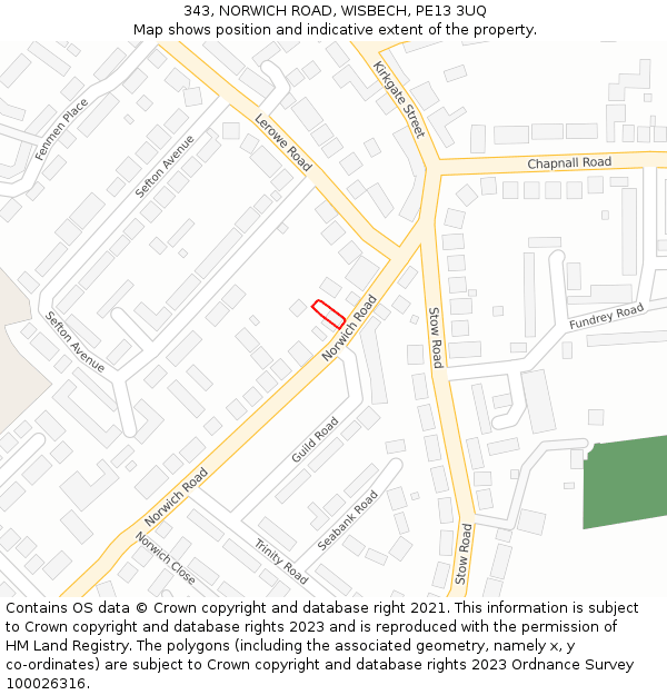 343, NORWICH ROAD, WISBECH, PE13 3UQ: Location map and indicative extent of plot