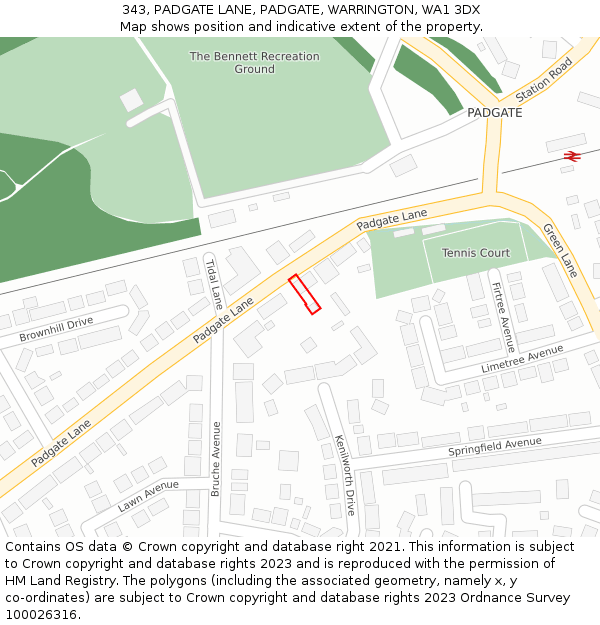 343, PADGATE LANE, PADGATE, WARRINGTON, WA1 3DX: Location map and indicative extent of plot