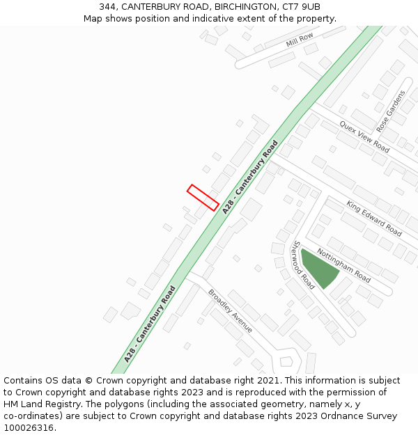 344, CANTERBURY ROAD, BIRCHINGTON, CT7 9UB: Location map and indicative extent of plot