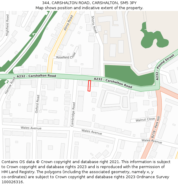 344, CARSHALTON ROAD, CARSHALTON, SM5 3PY: Location map and indicative extent of plot