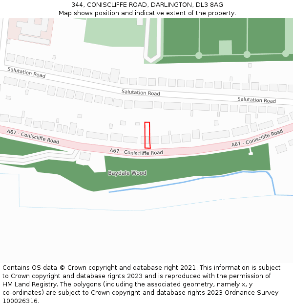 344, CONISCLIFFE ROAD, DARLINGTON, DL3 8AG: Location map and indicative extent of plot