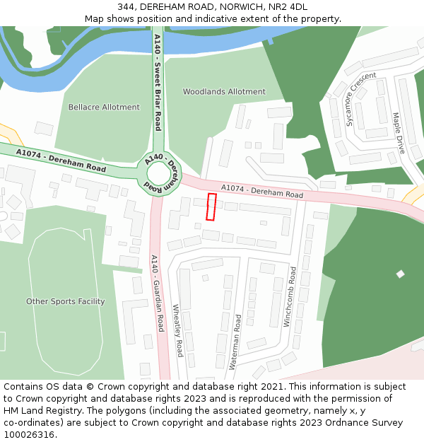 344, DEREHAM ROAD, NORWICH, NR2 4DL: Location map and indicative extent of plot