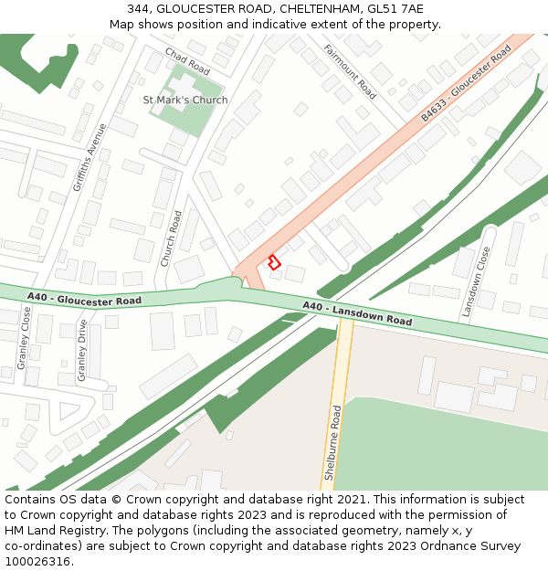 344, GLOUCESTER ROAD, CHELTENHAM, GL51 7AE: Location map and indicative extent of plot