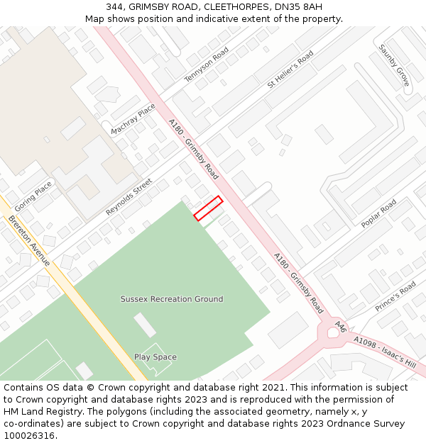 344, GRIMSBY ROAD, CLEETHORPES, DN35 8AH: Location map and indicative extent of plot