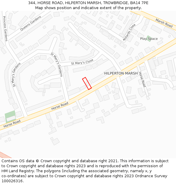 344, HORSE ROAD, HILPERTON MARSH, TROWBRIDGE, BA14 7PE: Location map and indicative extent of plot