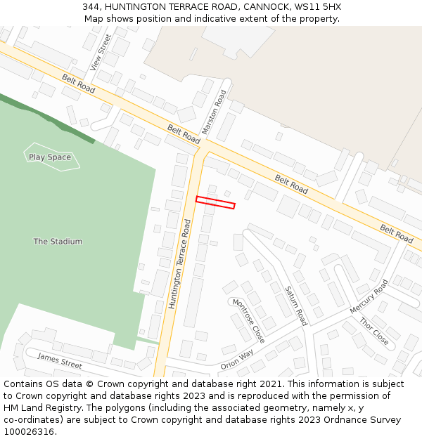 344, HUNTINGTON TERRACE ROAD, CANNOCK, WS11 5HX: Location map and indicative extent of plot