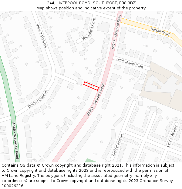 344, LIVERPOOL ROAD, SOUTHPORT, PR8 3BZ: Location map and indicative extent of plot