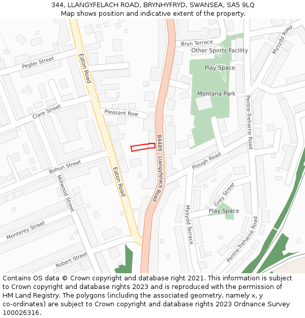 344, LLANGYFELACH ROAD, BRYNHYFRYD, SWANSEA, SA5 9LQ: Location map and indicative extent of plot
