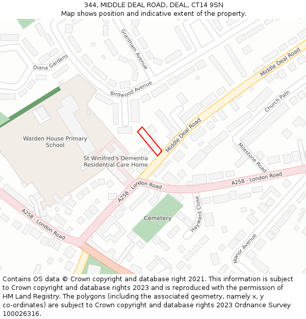 344, MIDDLE DEAL ROAD, DEAL, CT14 9SN: Location map and indicative extent of plot