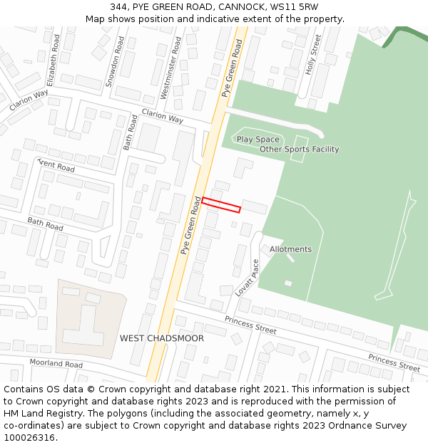 344, PYE GREEN ROAD, CANNOCK, WS11 5RW: Location map and indicative extent of plot