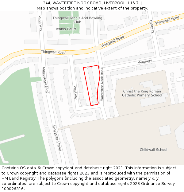 344, WAVERTREE NOOK ROAD, LIVERPOOL, L15 7LJ: Location map and indicative extent of plot