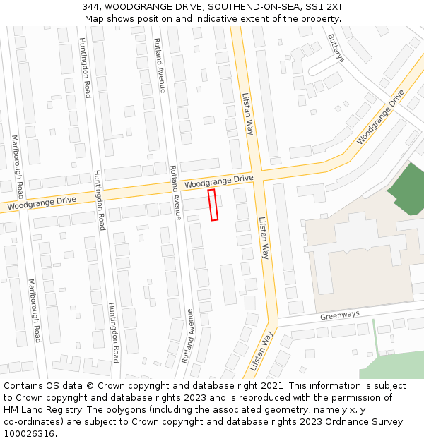 344, WOODGRANGE DRIVE, SOUTHEND-ON-SEA, SS1 2XT: Location map and indicative extent of plot