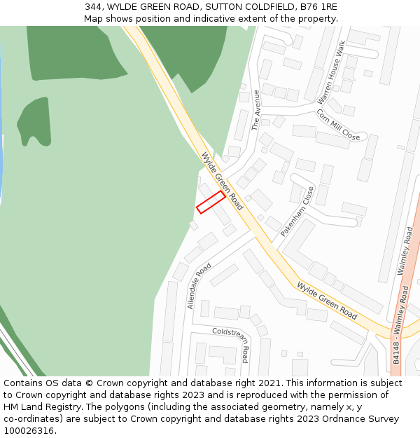 344, WYLDE GREEN ROAD, SUTTON COLDFIELD, B76 1RE: Location map and indicative extent of plot