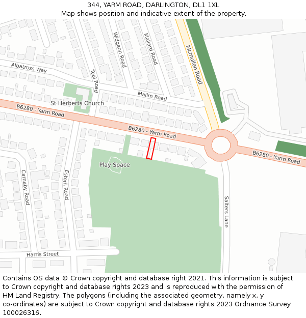 344, YARM ROAD, DARLINGTON, DL1 1XL: Location map and indicative extent of plot