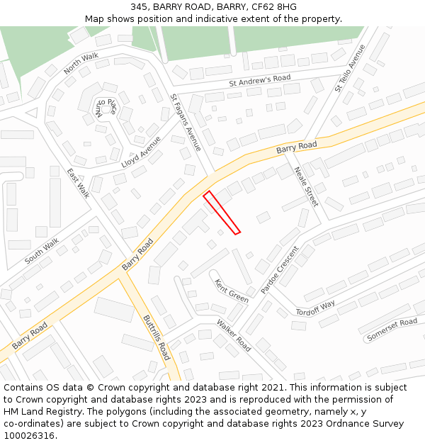 345, BARRY ROAD, BARRY, CF62 8HG: Location map and indicative extent of plot