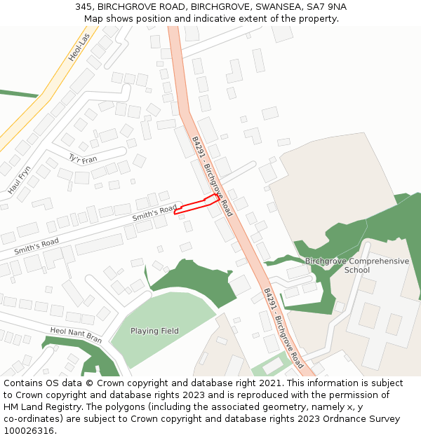 345, BIRCHGROVE ROAD, BIRCHGROVE, SWANSEA, SA7 9NA: Location map and indicative extent of plot