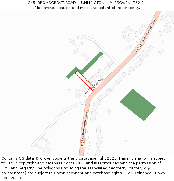 345, BROMSGROVE ROAD, HUNNINGTON, HALESOWEN, B62 0JL: Location map and indicative extent of plot