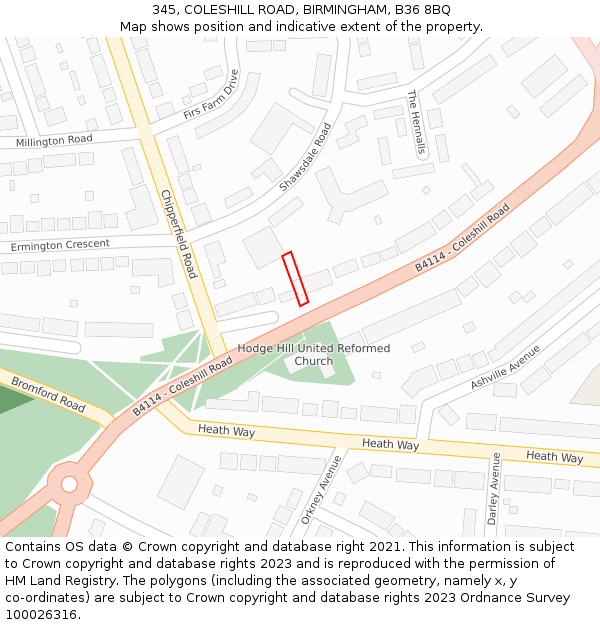 345, COLESHILL ROAD, BIRMINGHAM, B36 8BQ: Location map and indicative extent of plot