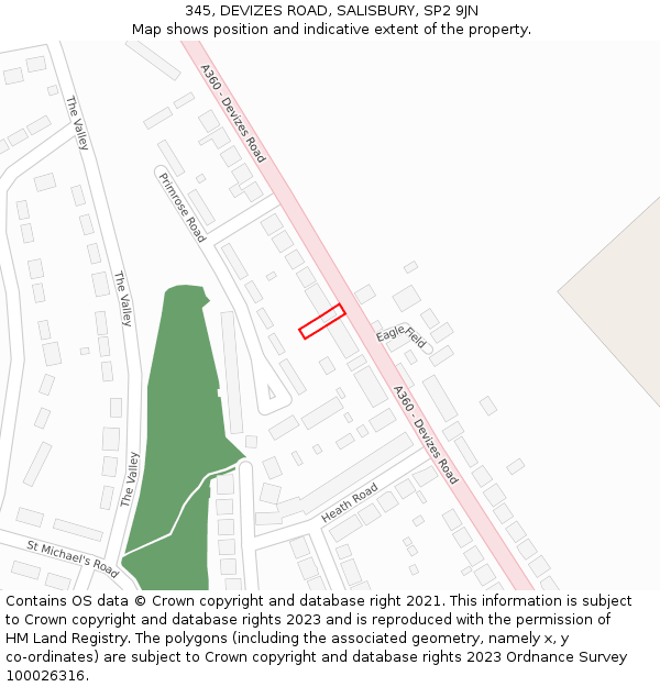 345, DEVIZES ROAD, SALISBURY, SP2 9JN: Location map and indicative extent of plot