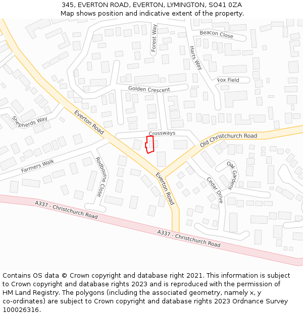 345, EVERTON ROAD, EVERTON, LYMINGTON, SO41 0ZA: Location map and indicative extent of plot