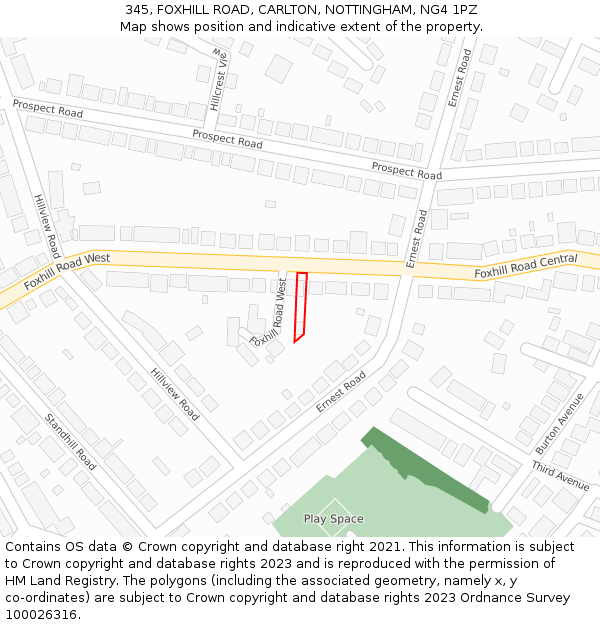 345, FOXHILL ROAD, CARLTON, NOTTINGHAM, NG4 1PZ: Location map and indicative extent of plot