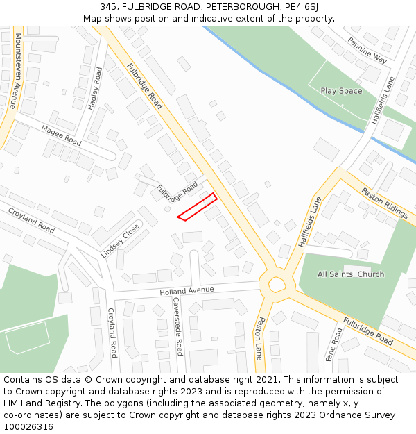 345, FULBRIDGE ROAD, PETERBOROUGH, PE4 6SJ: Location map and indicative extent of plot