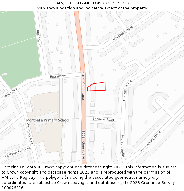 345, GREEN LANE, LONDON, SE9 3TD: Location map and indicative extent of plot