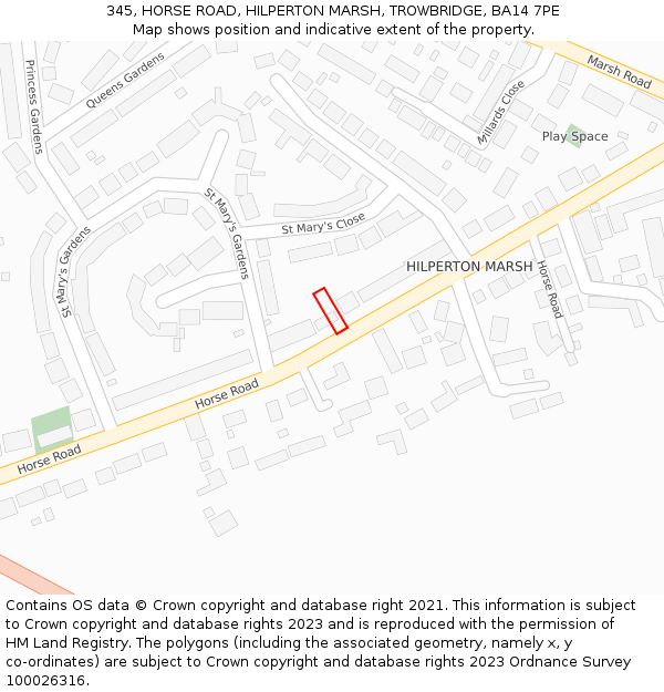 345, HORSE ROAD, HILPERTON MARSH, TROWBRIDGE, BA14 7PE: Location map and indicative extent of plot